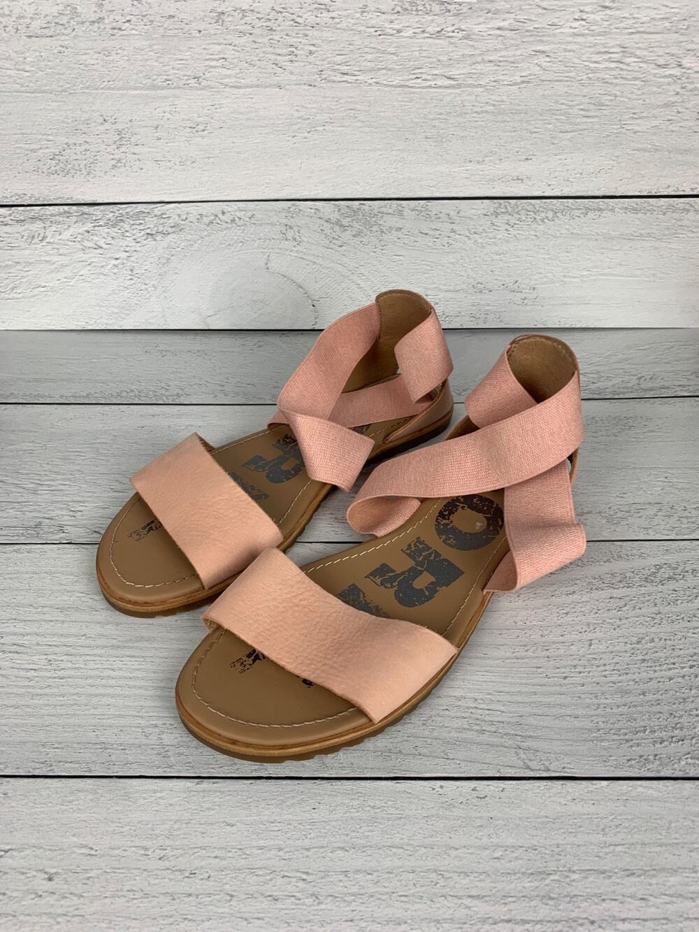 Sorel Ella Women's 7.5 Pink Leather Criss Cross Elastic Ankle Strap Open Sandals